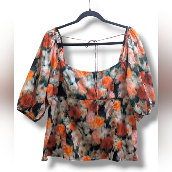 *Flaw-Rip* J Crew Squareneck top Liberty® Hazy Days Floral Short Puff Sleeve- 14 - Picture 4 of 12